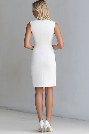 Ivory Bodycon Satin V-Neck Short Work Dress